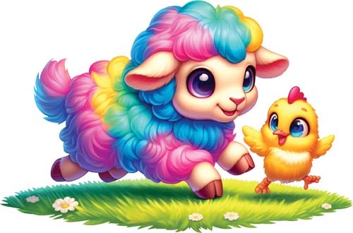 Colourful baby sheep wall - sheep, art