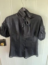 Armand Basi night designer pure parachute silk black puff sleeve blouse  S