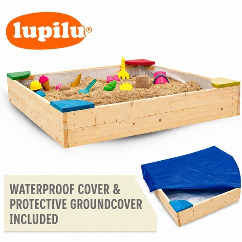 Wooden sandpit with seats - with,