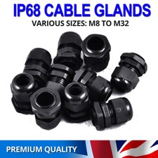 IP68 Cable Glands 8/10/12/16/18/20/22/25/32 MM Compression Stuffing Black