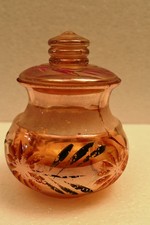 Vintage Jain Glass Works Marigold Lustre Painted Pot With Lid 5in Indian Art "R