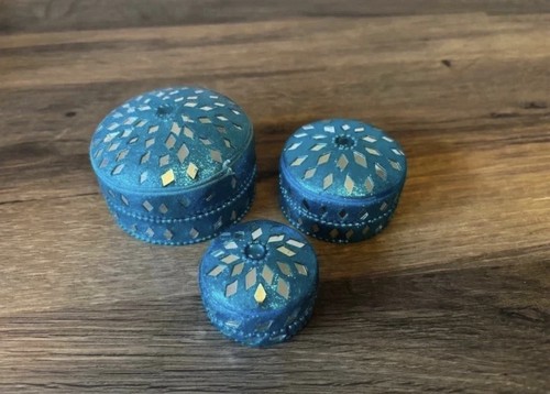 Indian trinket boxes blue - trinket,