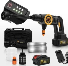 21V Cordless Pressure Washer with Battery, 6-in-1 Nozzle & Hose for Cleaning