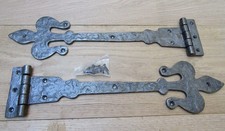 Door T-Hinges Cast Iron Antique Finish 18" Fleur De Lys Old Cottage Style Pair