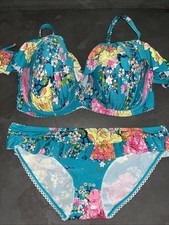 Ladies Waterfall Floral Floozie Frost French Bikini Size 12 Bottoms 36F Top New
