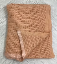 Vintage Single Tranquilitie Peach Pale Orange Cellular Wool Blanket Throw Ru #VE