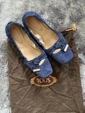 Vintage Women’s Tod’s Ballet Shoes Flats Suede Navy Blue Bow Detail Size UK6.5