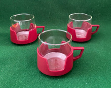 3 VINTAGE RETRO JAJ / PYREX DRINKUPS CUPS MUGS GLASSES IN PLASTIC HOLDERS