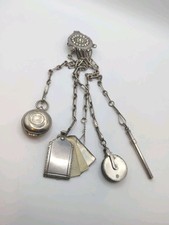 Antique Silver Plated Chatelaine With Original Attatchments Vintage Accessory