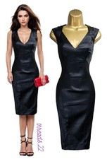 BNWT Karen Millen UK14 US10 Leather Look Stretch Pencil Dress Occasion Black 