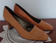 Jacques Vert Tan Snakeprint Leather Court Shoes Size 6 - 3.5" Heel - Brand New