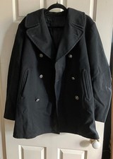 Original Vintage Black Peacoat US Navy Military Army Wool Uniform Jacket