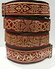 1.5" 38mm Martingale Dog Collar Burgundy Gold Greyhound Lurcher Saluki Whippet