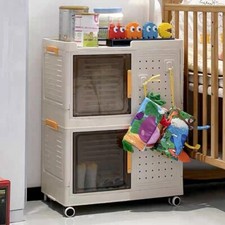 2 Tier Foldable Storage Unit Bookcase Container Box Mobile Organizer Multi-Use