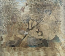 English Antique Late 18th Century Georgian Silk Work Embroidery Pilgrims & Dog