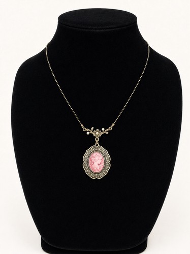 Handmade pink cameo pendant - pink,