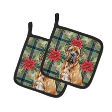 Neapolitan Mastiff Christmas Poinsettas Pair of Potholders WDK8723PTHD
