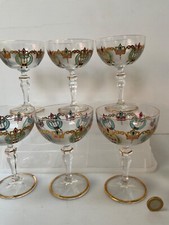 BOXED SET GLASSBOR CZECH REPUBLIC ART NOUVEAU 6 WINE  GLASSES SUPERB