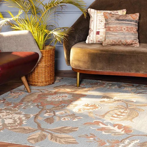 Blue floral hand - blue, rugs