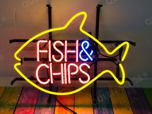 Fish chips seafood neon - fish,