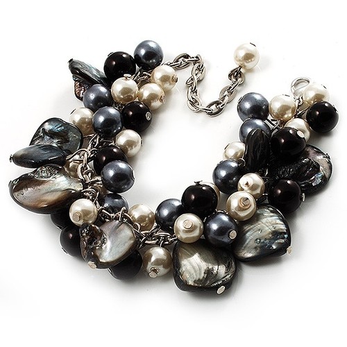 Black white simulated pearl - simulated,