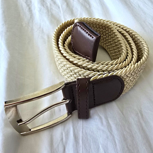 Men beige braided woven belt - beige, braided/woven
