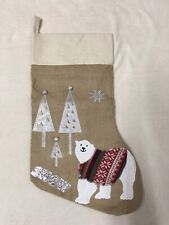 Large Christmas Stocking Hessian Polar Bear Sparkle Hanging Fireplace Bedroom