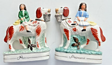 Vintage Staffordshire Princess Prince Kids Spaniel Dog Figurines England Signed
