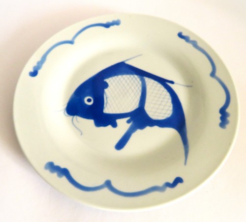 Vintage blue koi carp fish - blue,