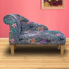 Velvet Botanical Chaise Longue Floral Sofa  Accent SmallChair Handmade Fabric UK