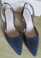 Ravel - Mallow Court Shoes Satin Diamante Kitten Heeled Pump UK 6 Black
