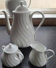Wedgwood White Bone China Candlelight Pattern Teapot + Creamer + Sugar Bowl