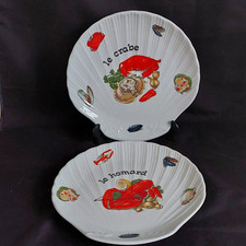 S. P. France Shell Clam Shape Plate x2 Porcelain Seafood Crab Lobster 24cm