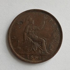1861 Victorian Bun Head One Penny,  Uncleaned Condition