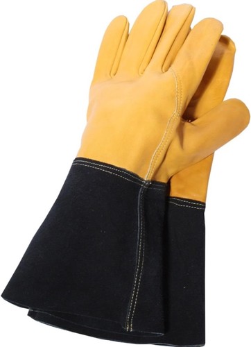 Leather gauntlet gloves size - leather,