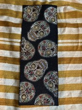 Gothic table runner Beaded Skulls  Day Of the Dead Halloween center piece  
