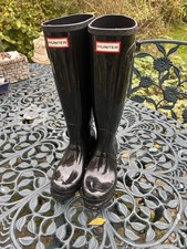 Black Long Gloss Ladies Hunter Wellies Size Uk 3 or Eu 36