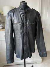 AllSaints Men's Leather Jacket Rebel Shirt Style Size Medium Black Button Up
