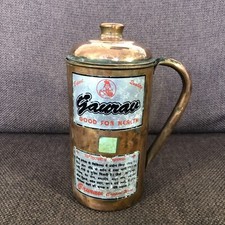 Vintage Solid Copper Pitcher Water Jug With Lid Indian Arts Natural Patina- Sign