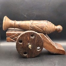 Vintage MCM Large Wooden Cannon Ornamental Hand Carved Decorative L30cm VGC