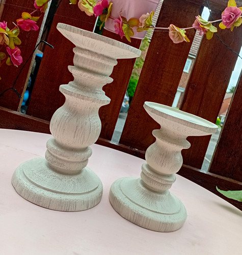 Pair white wooden pillar - wooden,