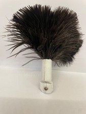 Authentic Black Ostrich Feather and White Leather Mini Duster