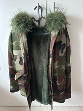 100% Real Raccoon Fur Collar Parka Womens Jacket Coat Hooded Camo Outwear Short