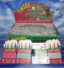 Shop Countertop Christmas Display Box Tinsel + Gift Ribbons 1960s Era Vintage
