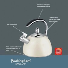 Buckingham Stove Top Induction Gas Whistling Kettle Cream Stainless Steel