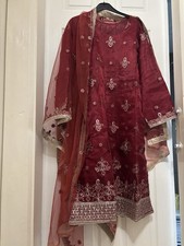 Three Piece Embroidered Asian Formal Outfit Wedding  Dress Size Large