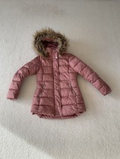 H&M 9-10 Years Girls Pink Puffer Coat Jacket Detachable Fur Lined Hood