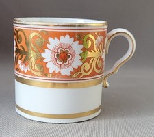 ANTIQUE SPODE WHITE FLOWERS & ORANGE BAND PATTERN  878 COFFEE CAN C1805-10