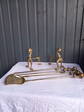 Brass Fire Dogs And Fire Place Tools. Heavy And Large 76cm Long 3 Piece Tool Set