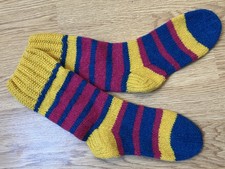 NEW Hand Knitted Boot Socks Bright Striped 100% Wool 5 38
